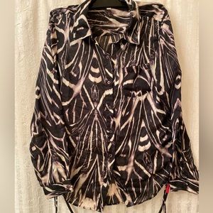 Calvin Klein Shear multi color pattern blouse. Black White Purple. Size Medium